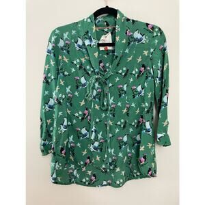 Anthropologie 20 of 52 Bow Front Retro Funky‎ Green Top XS/S